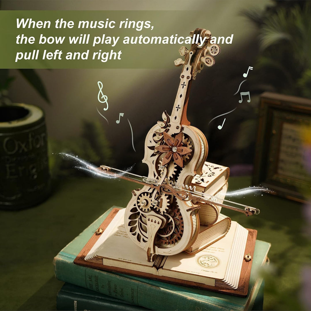 ROBOTIME 3D Puzzle Holz für Erwachsene, Modellbausatz zu Bauen, Magic Cello Spieluhr Zahnrad Modell