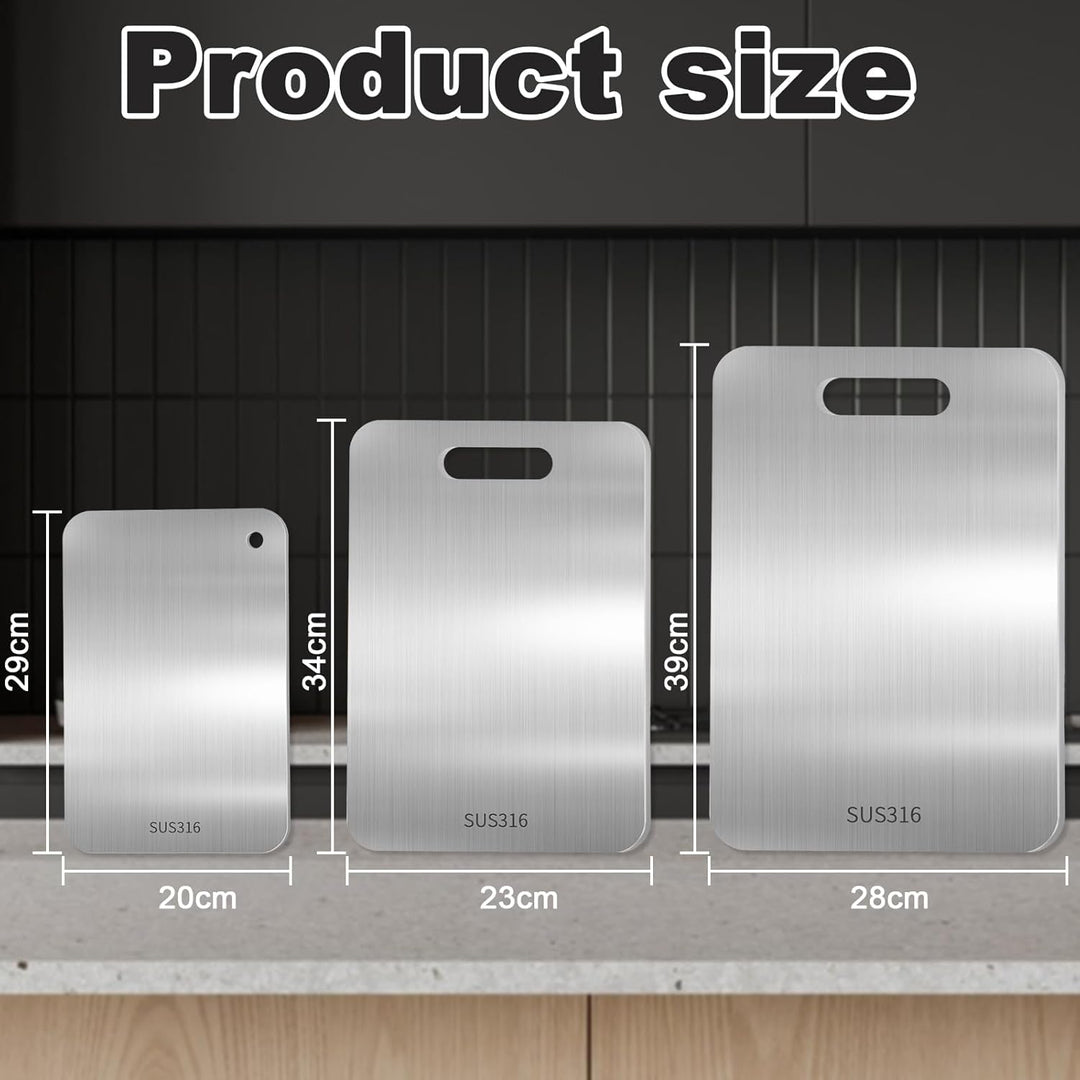 Titan Schneidebrett Set 3 Stück - S316 Edelstahl Schneidebrett, Titanium Cutting Board, Doppelseitig