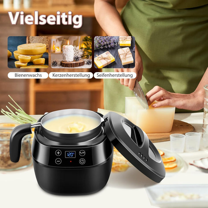 Fuutilake Elektrischer Wachsschmelzer, mit Ausgiessvorrichtung 1 L Wachsschmelzofen - 100x Dochte, D