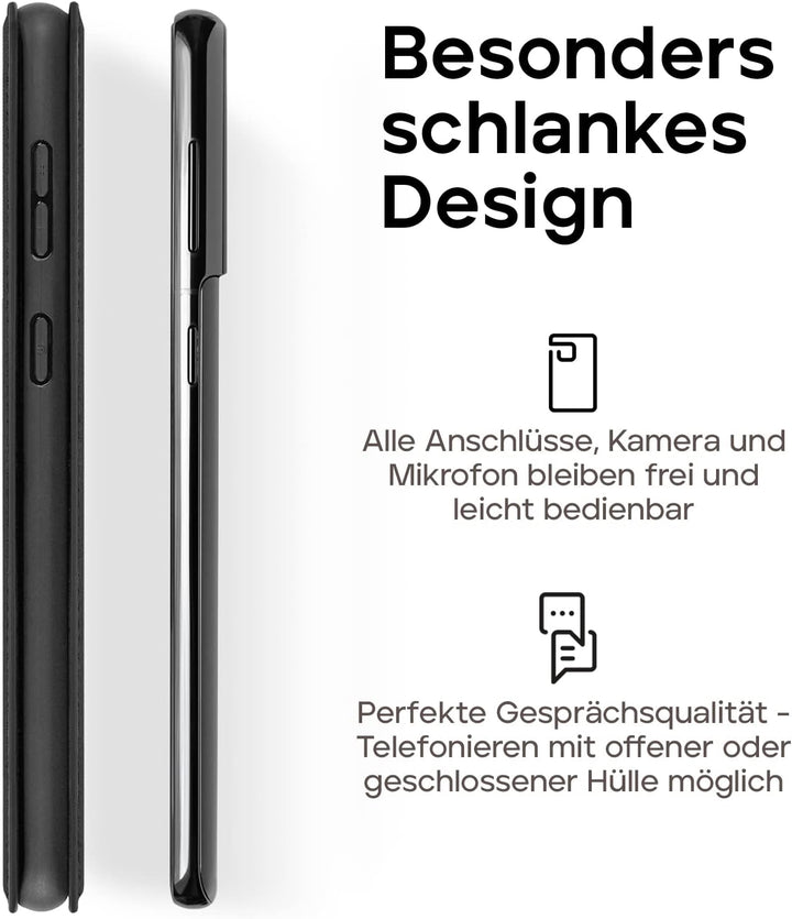 WIIUKA Hülle für Samsung Galaxy S21, Lederhülle, Deutsches Premium Leder, mit Kartenfach, extra Dünn