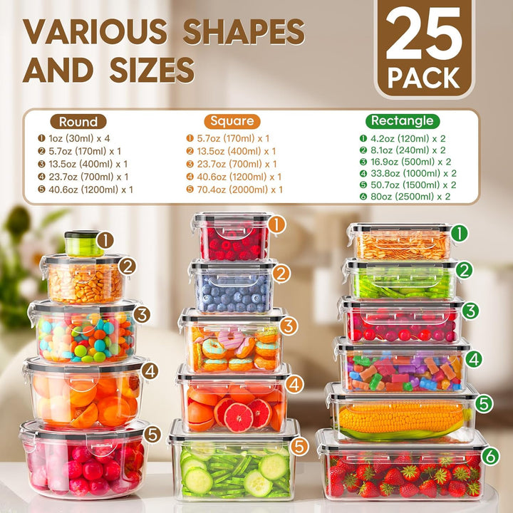 Frischhaltedosen mit Deckel, 50 Teile Vorratsdosen Set (25 Behälter & 25 Deckel),Küche Meal Prep Box