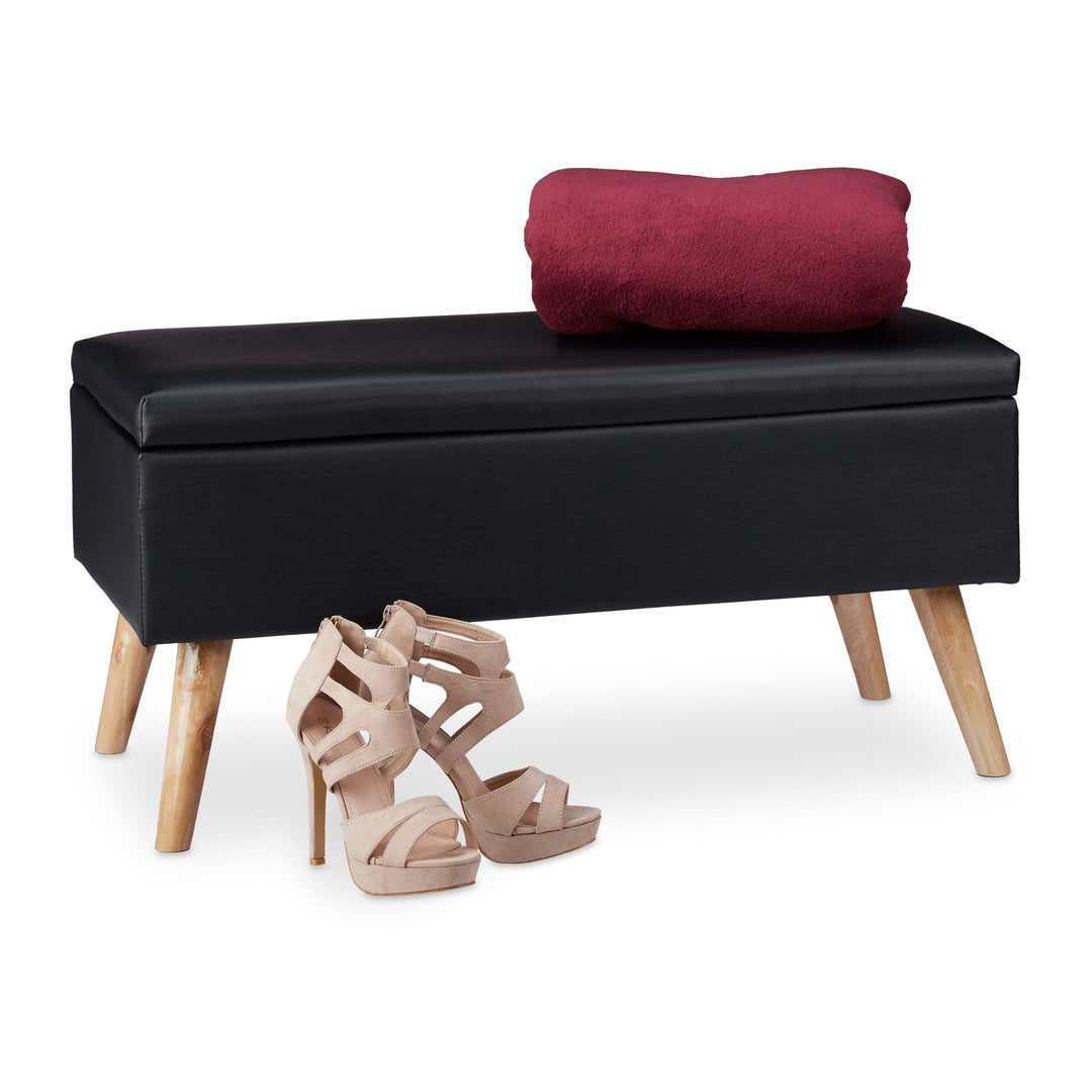 Relaxdays Sitzbank mit Stauraum, 40 L, gepolstert, Holzbeine, Truhenbank Kunstleder, HxBxT: 40 x 80