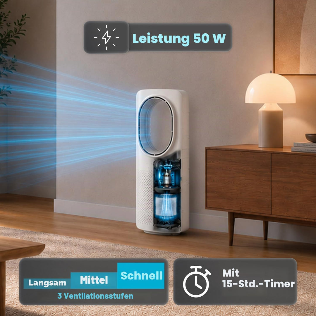 Wintem Freezy Turmventilator ohne Flügel, mit Fernbedienung und Timer, Wirbelkühler, mit Oszillation