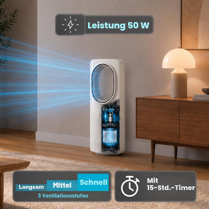 Wintem Freezy Turmventilator ohne Flügel, mit Fernbedienung und Timer, Wirbelkühler, mit Oszillation