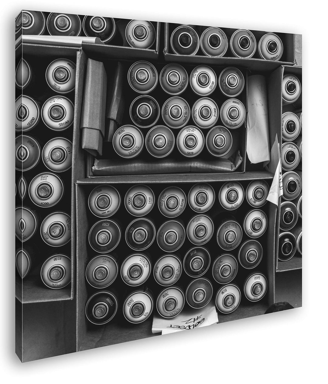 deyoli Kisten voller Graffiti Spraydosen Format: 60x60 Effekt: Schwarz&Weiss als Leinwandbild, Motiv