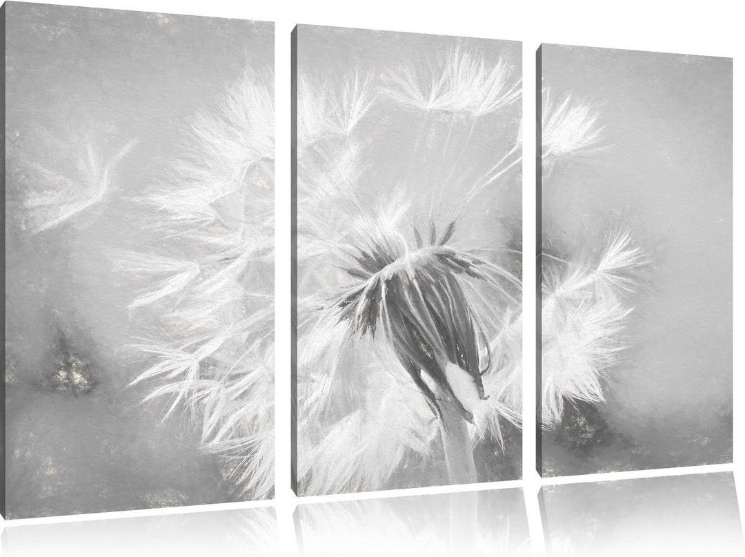 Pixxprint Herbst Löwenzahn Kunst / 3-Teilig/Gesamtmass 120cm Leinwandbild bespannt auf Holzrahmen/Wa