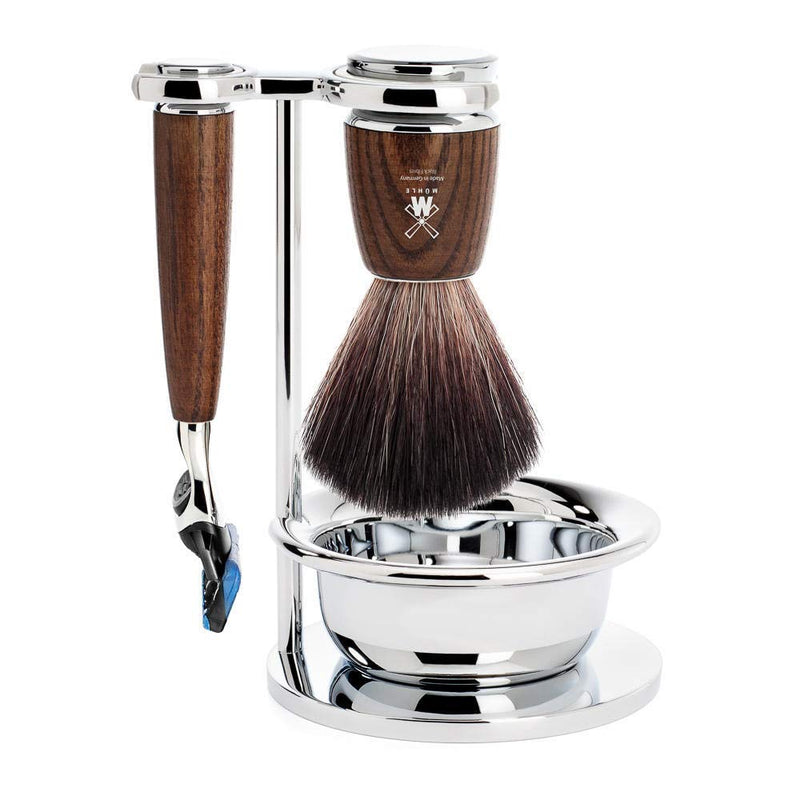 MÜHLE Rytmo Rasierset - Schale, Black Fibre-Rasierpinsel, Rasierer kompatibel mit Gillette-Klingen,