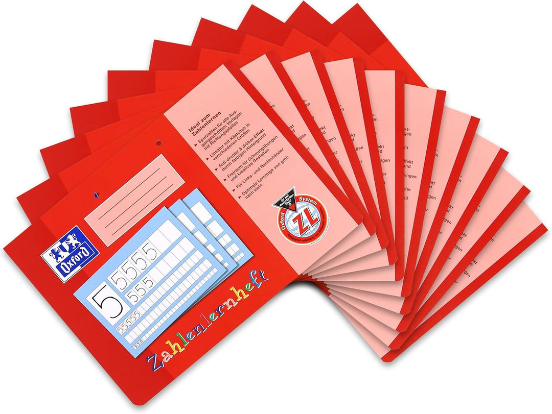 Oxford Zahlenlernheft, A4 quer, Lineatur ZL (1. Klasse), rot, 10 Stück