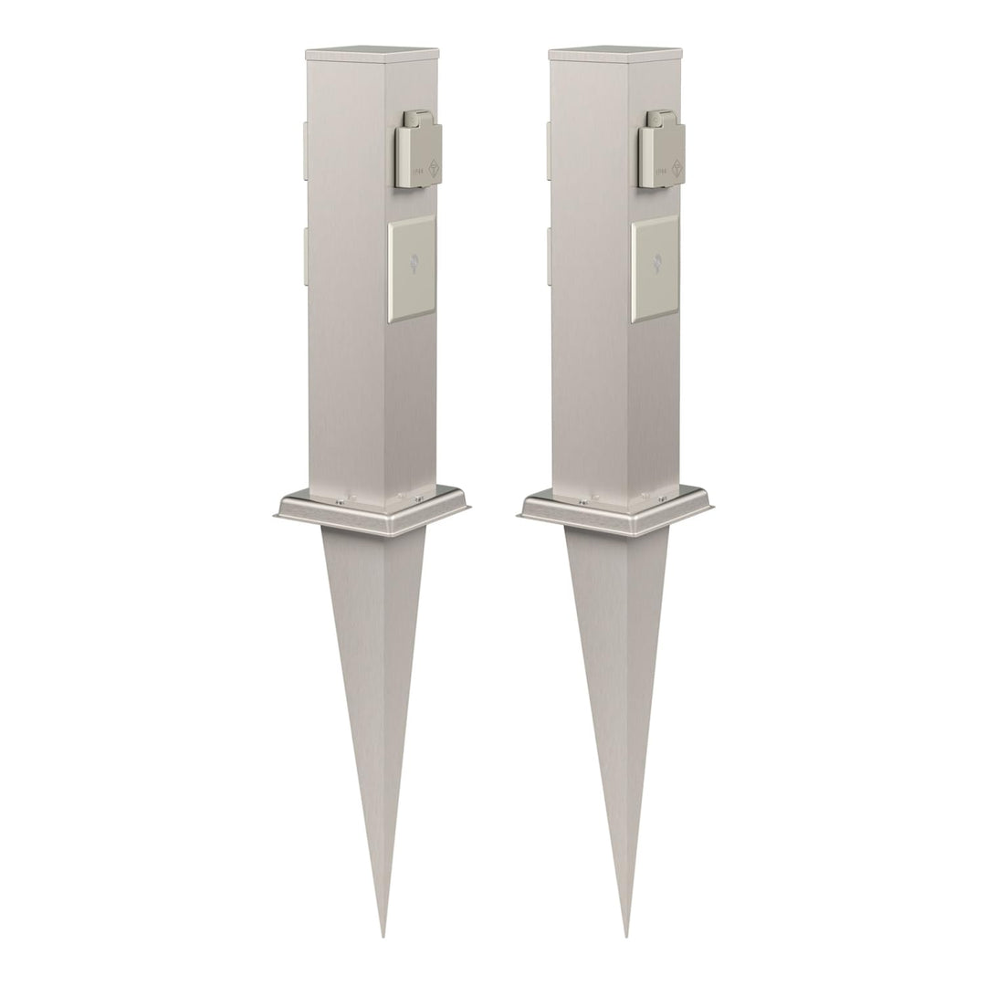 ledscom.de 2X Garten-Steckdosen-Säule Polly mit Erdspiess für aussen, 3-Fach, Smart Home, Edelstahl,