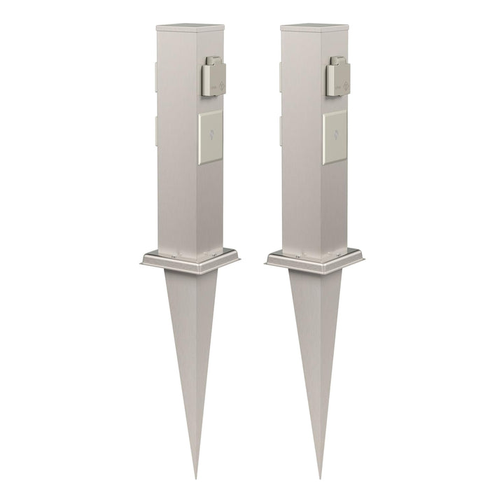 ledscom.de 2X Garten-Steckdosen-Säule Polly mit Erdspiess für aussen, 3-Fach, Smart Home, Edelstahl,