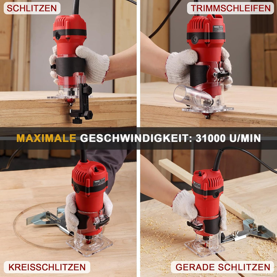 TEENO Holzfräse Oberfräse 800W 31000 U/min Mit Staubabsaugungsanschluss, Elektrik Kantenfräse Mit 15