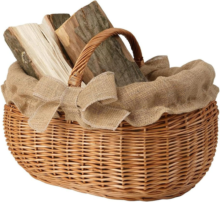 Grosser Vollweidener Kaminkorb, naturfarbiger Kaminkorb aus Weide, Weidenkorb für Kaminholz