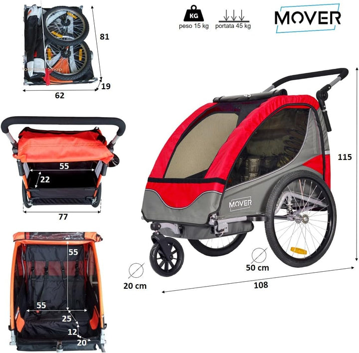 PAPILIOSHOP Mover Kinderwagen, 1 oder 2 Kinder grau, grau