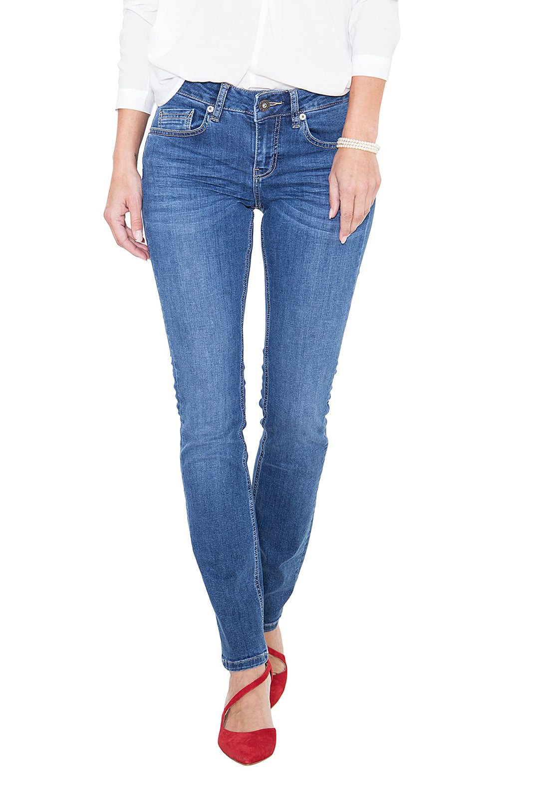 ATT Jeans Damen Basic Jeans | Slim Fit | 5 Pocket Jeans | Waschung Belinda 32W / 32L Darkblue, 32W /
