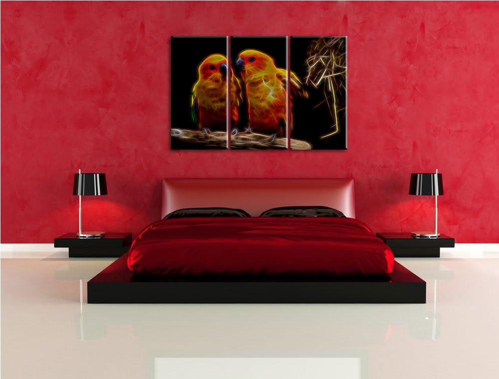 Dark zwei farbenfrohe Sonnensittiche NewArt 3-Teiler Leinwandbild 120x80 Bild auf Leinwand, XXL ries