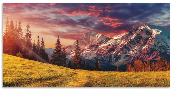 ARTland Wandbild Alu Verbundplatte für Innen & Outdoor Bild 60x30 cm Querformat Landschaft Berge Alp