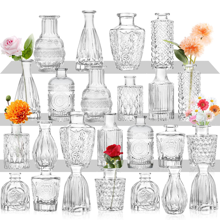 Kleine Glasvase Knospenvase Grosspackung Set mit 24 Mini-Vintage-Blumenflaschen Zarte Glasblumenvase