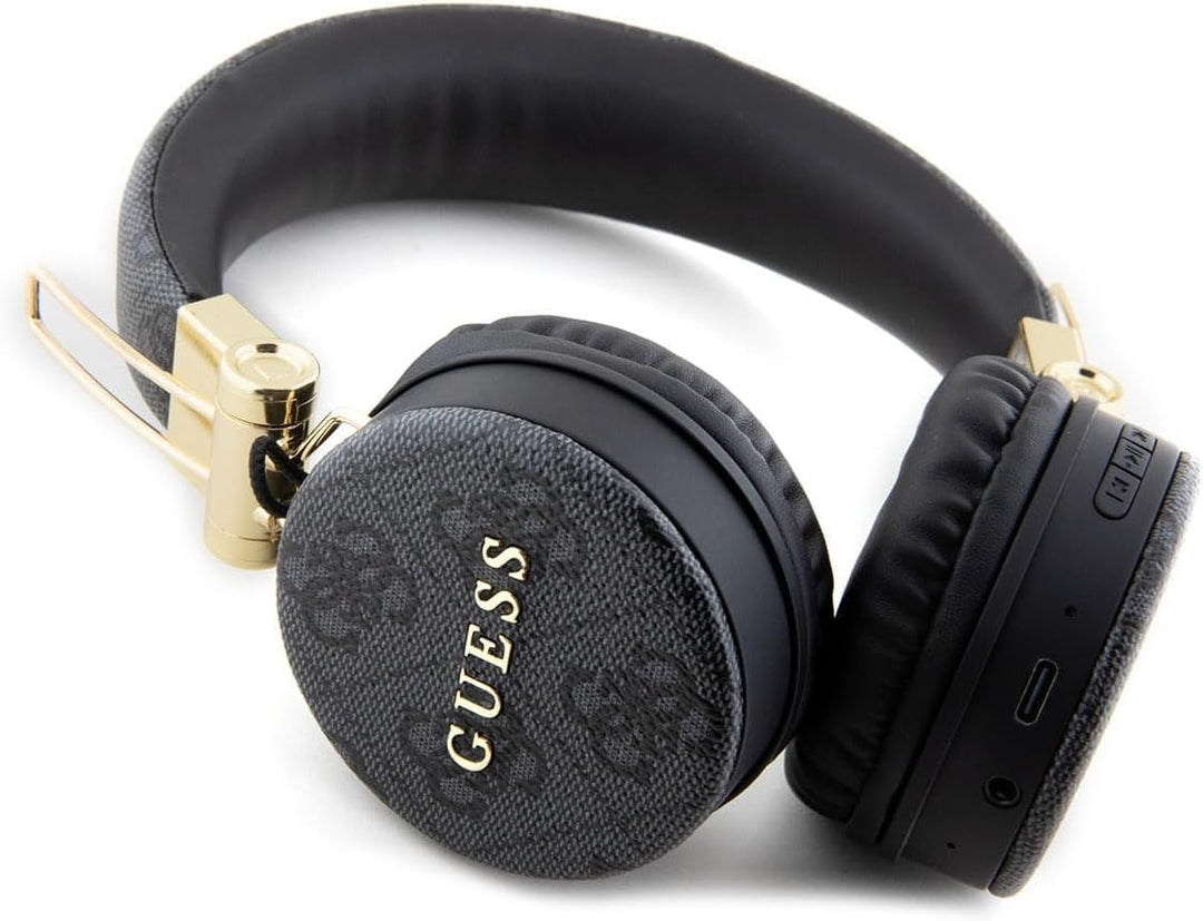 CG MOBILE Guess Kabellose Kopfhörer, 4G, PU-Leder, mit Metall-Logo, Schwarz
