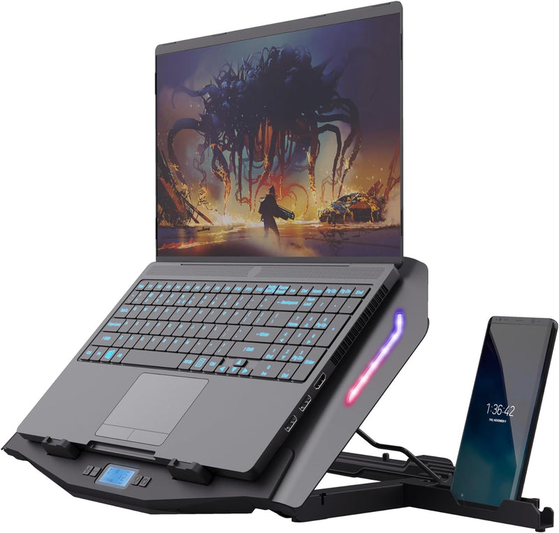 Trust Gaming GXT 1127 Yoozy Laptop Ständer RGB 17,3 Zoll mit Telefonständer, Verstellbarer Laptop Kü