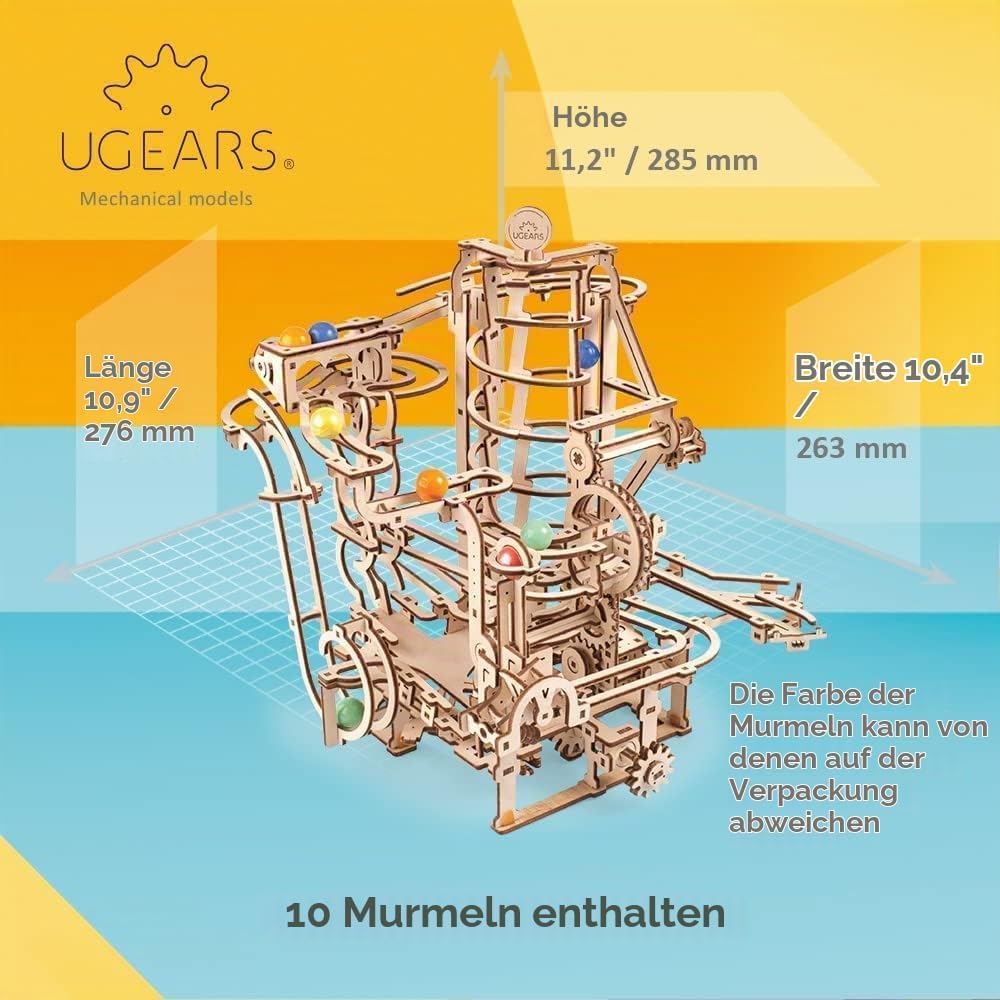 UGEARS DIY Murmelbahn Holz Spirale - Marble Run 3D Holzpuzzle Erwachsene - Holzkugelbahn Modellbausa