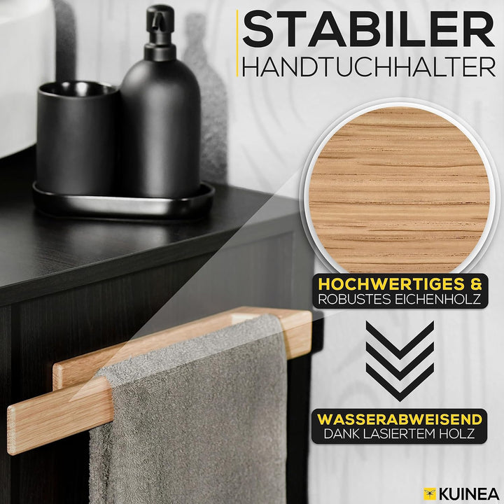 KUINEA Handtuchhalter ohne Bohren - Moderner Handtuchhalter aus [100% Eichenholz] für Bad & Küche I