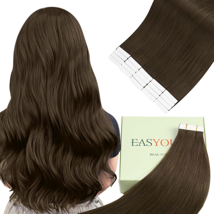Easyouth Tape on Extension Echthaar Braun Haare mit Tape Extension Echthaar Farbe Dunkelstes Braun 2