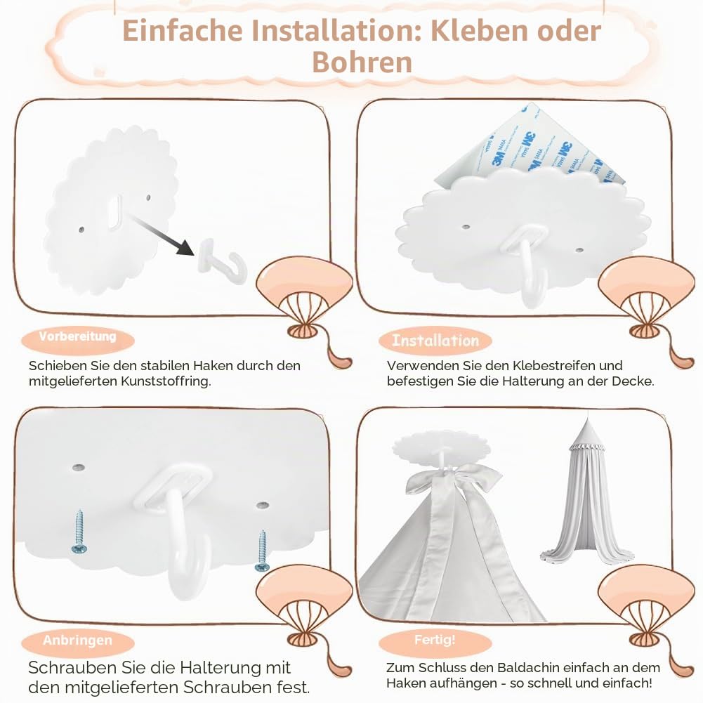 HOTUT Baldachin Kinderzimmer Vintage,Prinzessin Kinderbetthimmel mit Rüschen,Betthimmel Babybett Kin
