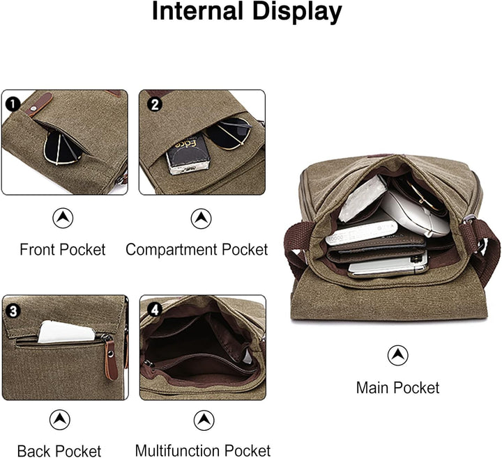 FANDARE Retro Umhängetasche Herren Segeltuch Arbeitstasche Damen Messenger Bag Schultertasche Herren