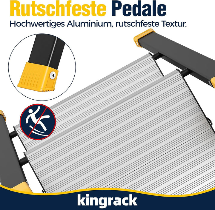 KINGRACK Trittleiter 2 Stufen Klappbar, Tritthocker aus Aluminium &amp; Stahl | Klapptritt mit Breite ru