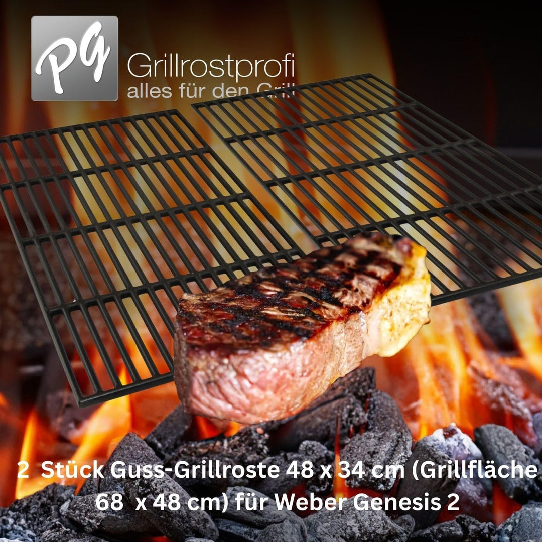 Grillrostprofi 48 x 34 cm Grillrost Edelstahl Gusseisen emailliert für Weber Genesis II E-310, Genes