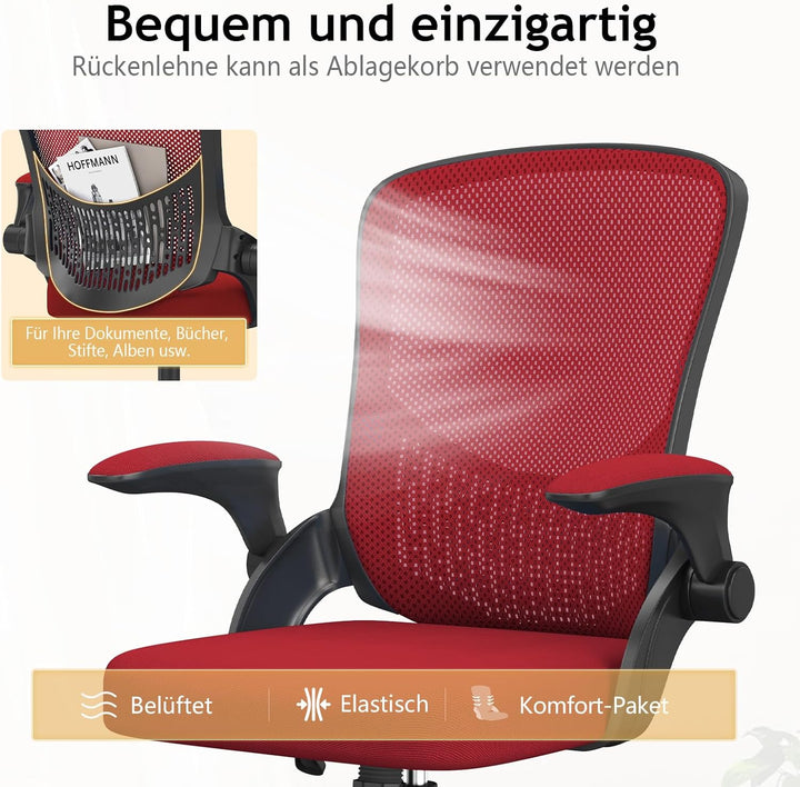naspaluro Ergonomischer Bürostuhl, Schreibtischstuhl mit 90° Klappbaren Armlehnen, Einzigartige Lend