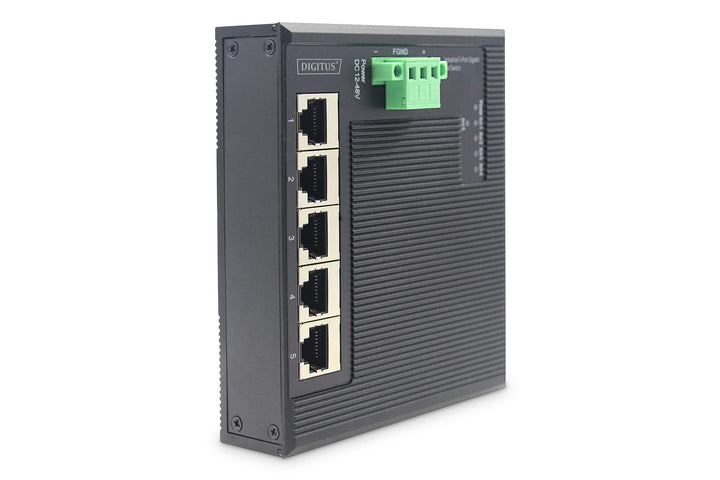 DIGITUS Flat Netzwerk-Switch - 5-Port Gigabit Ethernet - DIN-Rail Montage - Klemmleiste - Lüfterlos