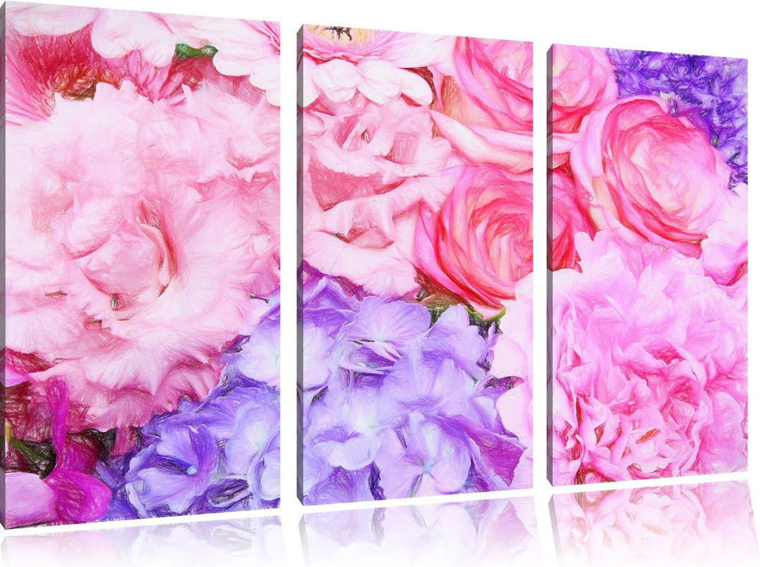 Pixxprint prachtvoller Blumenstrauss als Leinwandbild/Grösse: 3 Teilig (120x80) / Wandbild/Kunstdruc