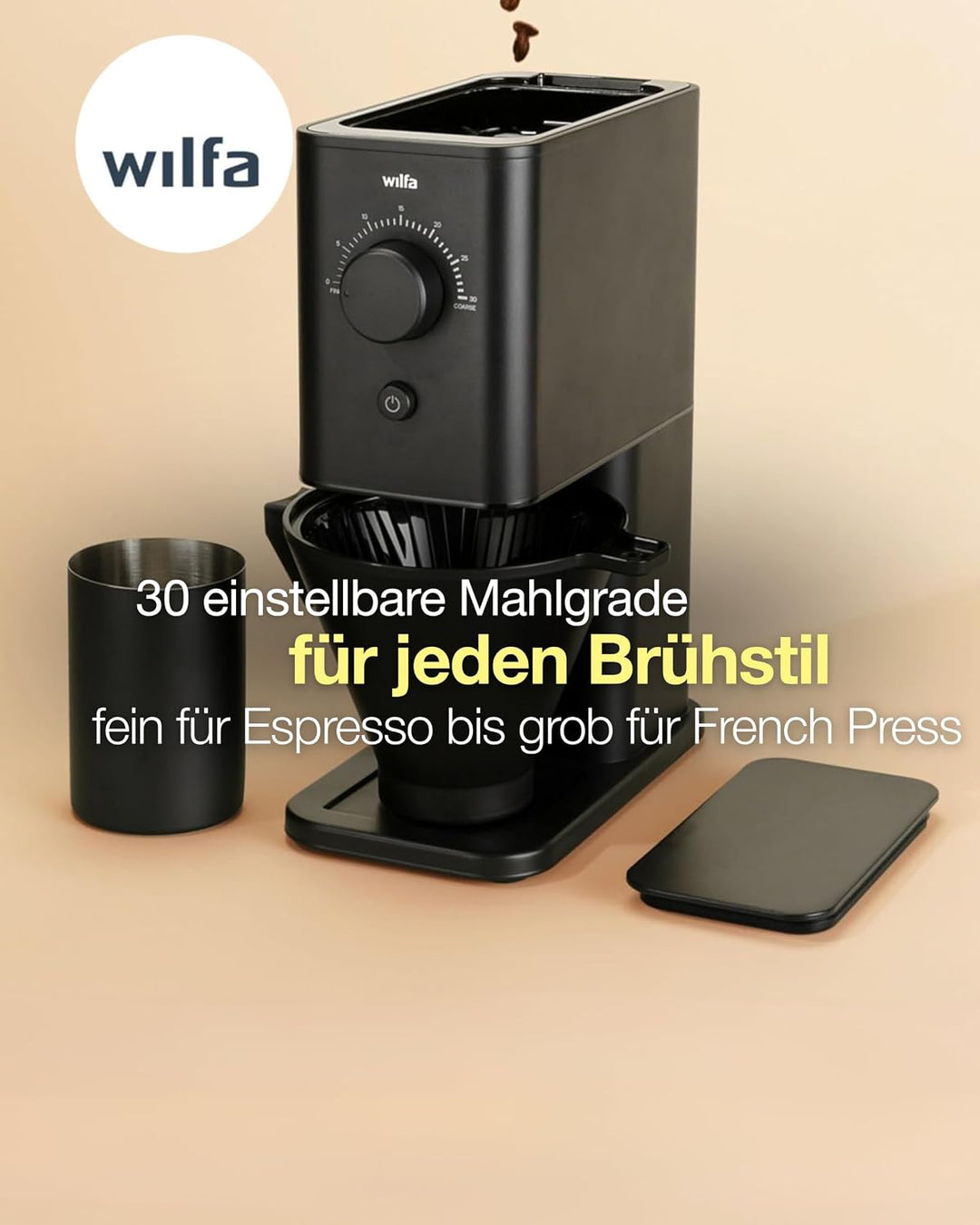 Wilfa ZENSE Kaffeemühle - 30 Mahlgrade - 40mm Edelstahl-Flachmahlwerk - Antistatik - luftdicht versc