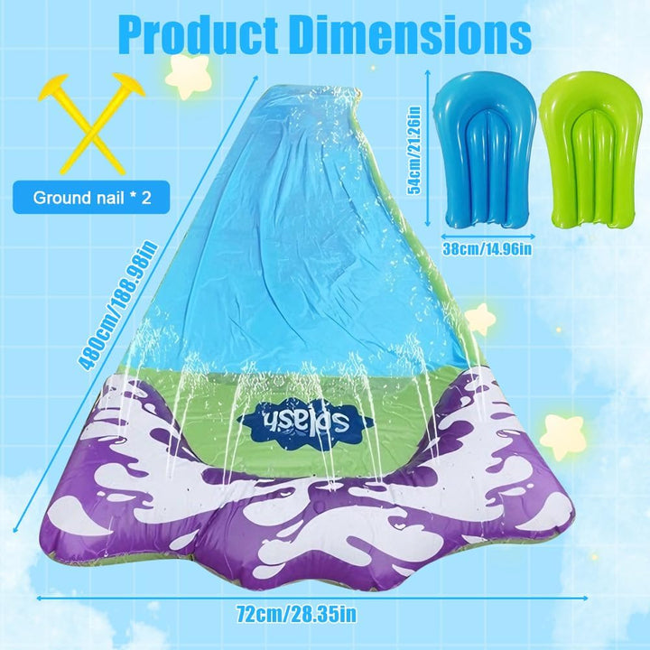 Wasserrutsche Garten, 480 x 70 cm Single Water Slide, Wasserrutschmatte mit 2 Bodyboards, Eingebaute