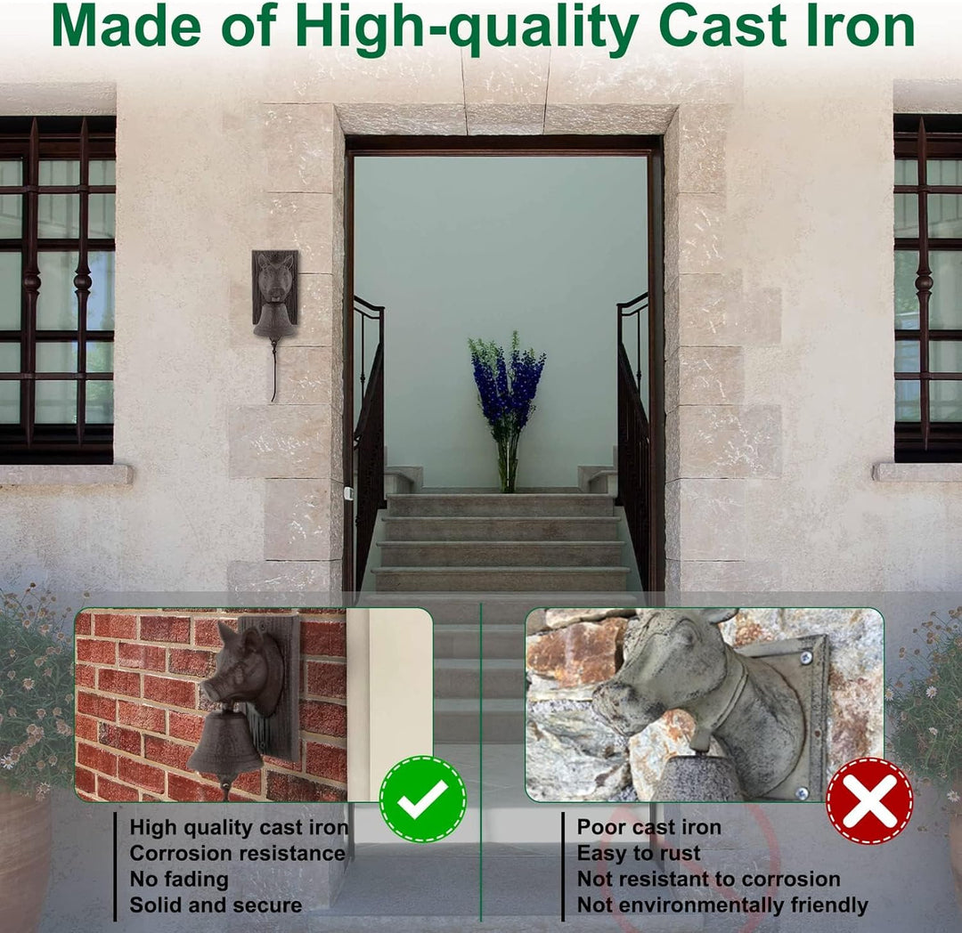 Retro Gusseisen Metall Aussendekoration für Bauernhof, Schweinekopf-förmige Dekoration, Hängeglocke