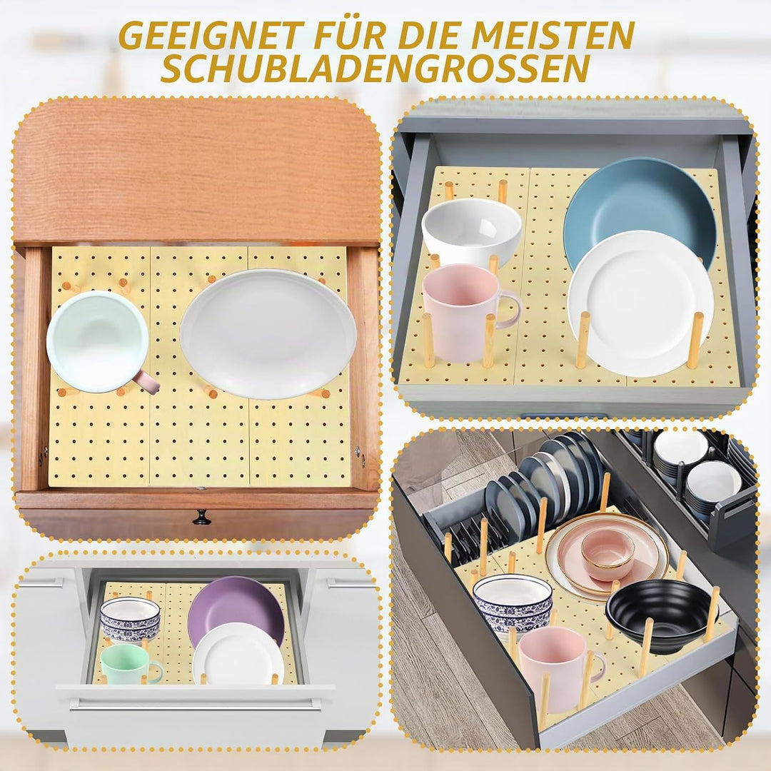 Stecktafel Schublade Organiser, 3 Stück Holz Peg Board System mit 34 Holzstab, Einstellbare Holz Tel