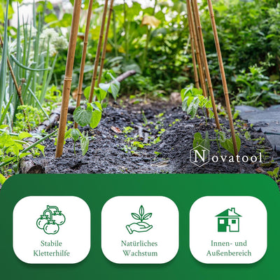 Novatool 100x Splittstäbe 60 cm x 5,5 mm I Natur I Rankhilfe Tomaten Stangen Bambus Pflanzstäbe Holz