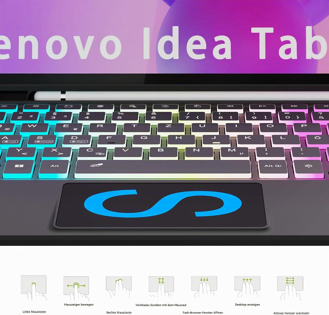 für Lenovo Idea Tab 11 Zoll 2025 Hülle mit Tastatur: 7-Farbige Beleuchtung QWERTZ Deutsches Tastatur