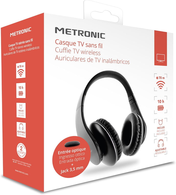 METRONIC Kabelloses TV-Stereokopfhörer, Digitale Optische Eingang, Leicht und Ergonomisch, Lautstärk