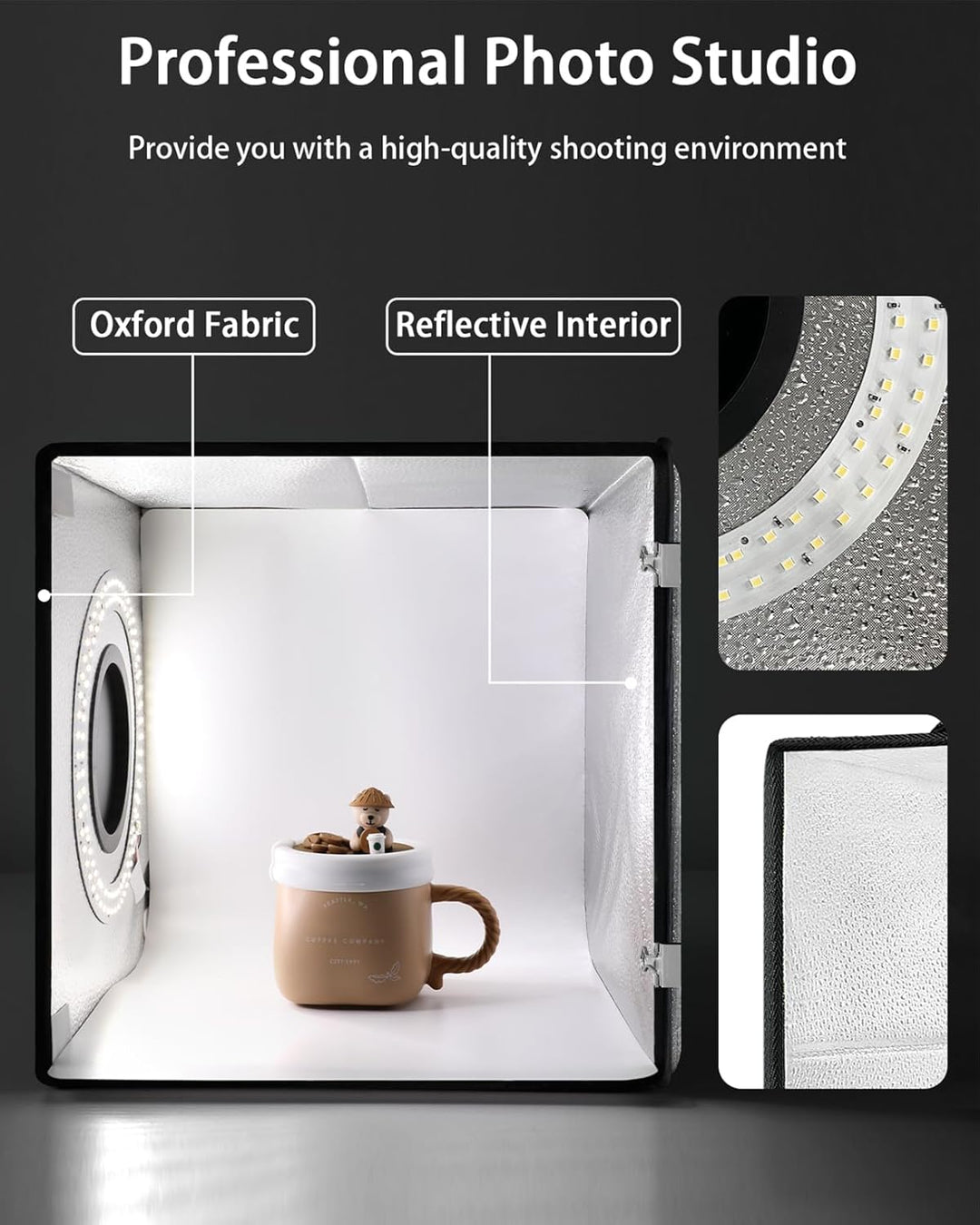 DUCLUS Fotobox, 25x25 cm Fotostudio Set für Produktfotografie, Faltbare Mini Lichtbox mit 96 LEDs, 6