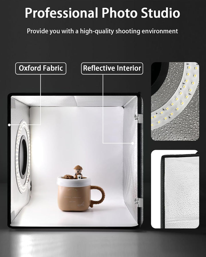 DUCLUS Fotobox, 25x25 cm Fotostudio Set für Produktfotografie, Faltbare Mini Lichtbox mit 96 LEDs, 6
