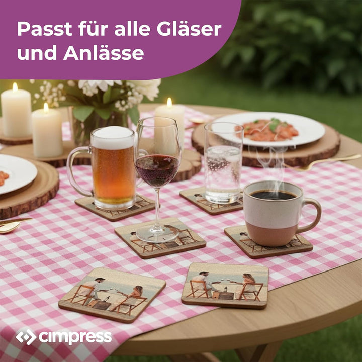 Cimpress Foto Untersetzer, Personalisierter Glasuntersetzer aus Kork, 9,5 × 9,5 cm, mit Bild oder Te