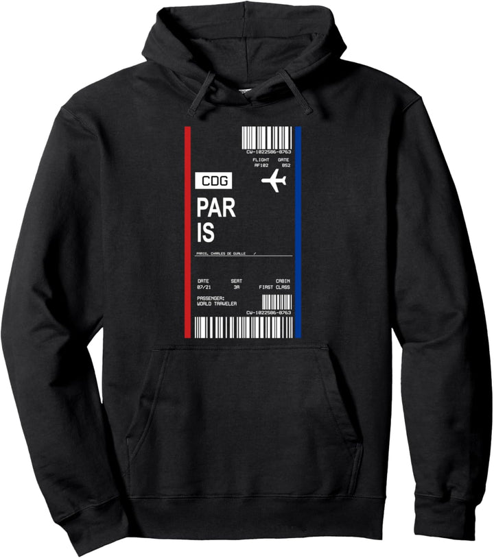 Bordkarte Flugticket Paris CDG Flughafen Passagier Fluggast Pullover Hoodie
