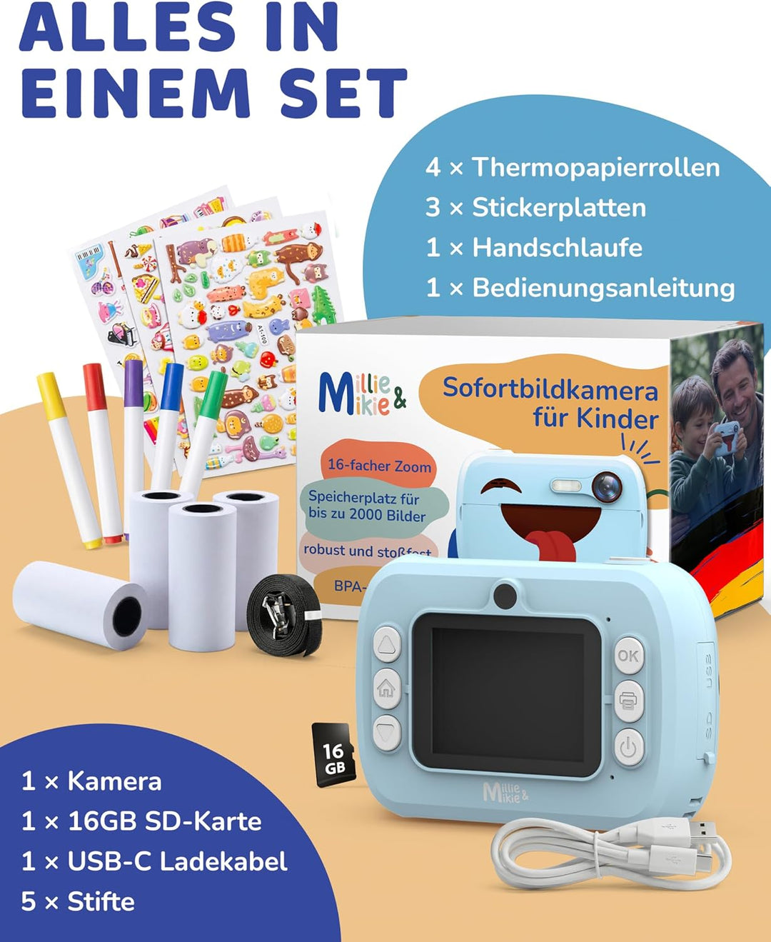 Kinderkamera Sofortbildkamera Kinder Digitalkamera Sofortdruck - Kamera für Kinder mit Fotos drucken