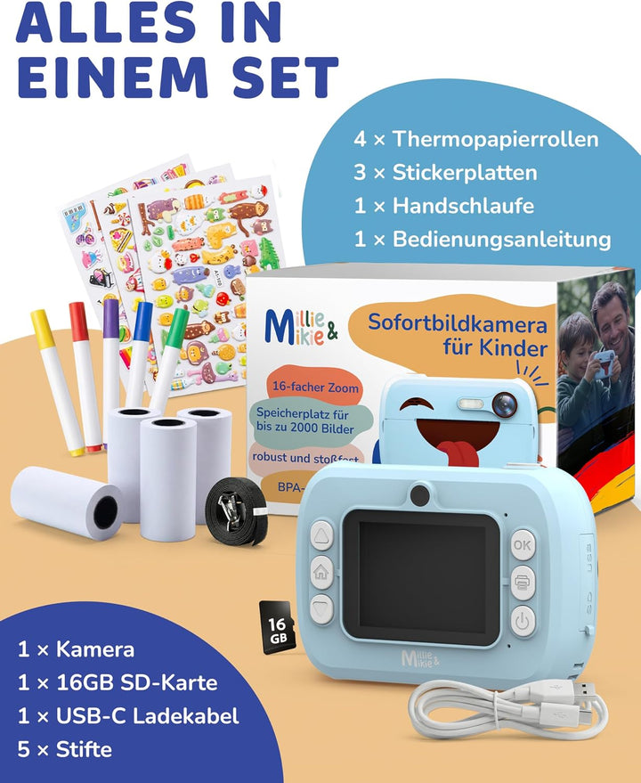 Kinderkamera Sofortbildkamera Kinder Digitalkamera Sofortdruck - Kamera für Kinder mit Fotos drucken