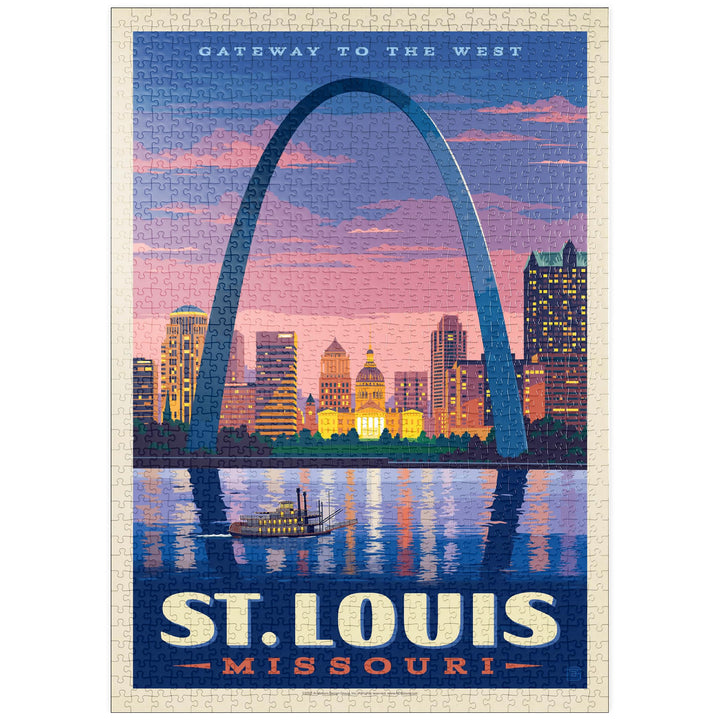 St. Louis, MO: Gateway Arch bei Sonnenuntergang, Vintage Poster - Premium 1000 Teile Puzzle - MyPuzz