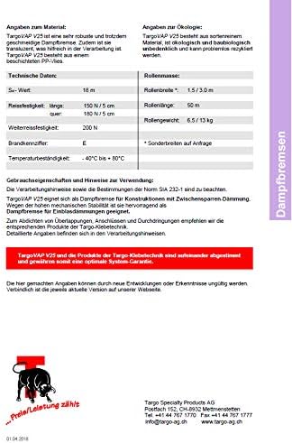 Robuste Vliesdampfbremse Targo V25. Rolle 75 m2 Besonders geeignet für Einblasdämmung. Eine der stär
