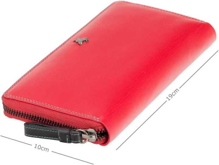 VISCONTI 100% Pur Leder Damen Portemonee RFID Schutz Geldbeutel XL Geldbörse mit Reissverschluss für