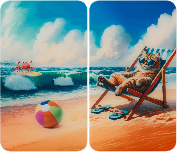 WENKO Herdabdeckplatte Universal Mod. Katze am Strand, höhenverstellbar für alle Herdarten, Schneide